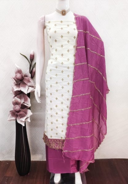 Magnetic Purple Vichitra Silk Dress Material for Wedding and Festive Wear Color Set Matching Dress Material Wholesale