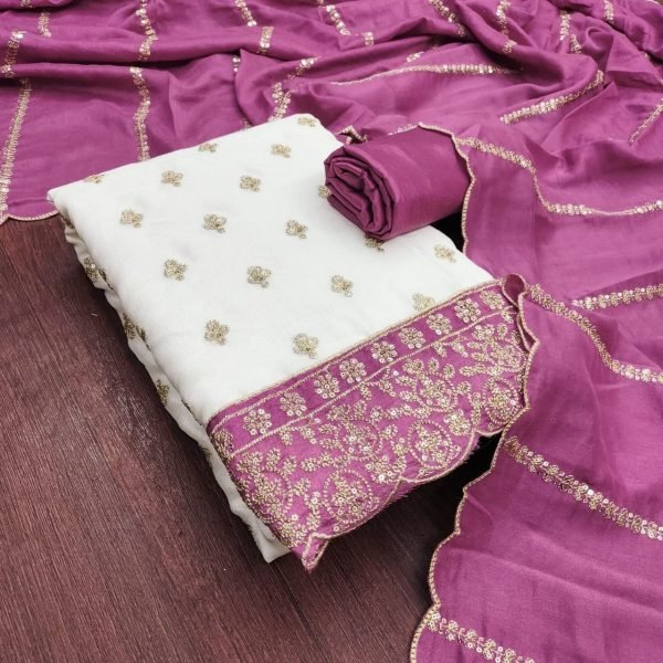 Magnetic Purple Vichitra Silk Dress Material for Wedding and Festive Wear Color Set Matching Dress Material Wholesale