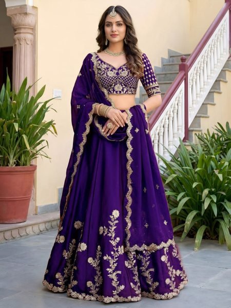 Magnetic Purple Women's Rangoli Silk Lehenga Choli with Zari and Sequins Work  Lehenga