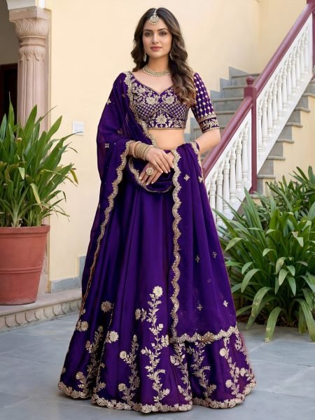 Magnetic Purple Women's Rangoli Silk Lehenga Choli with Zari and Sequins Work Designer Lehenga Choli