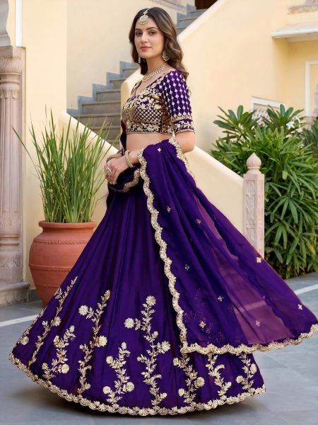 Magnetic Purple Women's Rangoli Silk Lehenga Choli with Zari and Sequins Work Designer Lehenga Choli