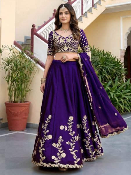 Magnetic Purple Women's Rangoli Silk Lehenga Choli with Zari and Sequins Work Designer Lehenga Choli
