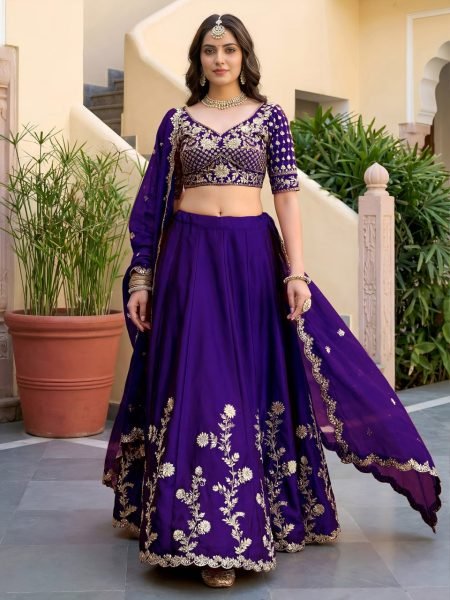 Magnetic Purple Women's Rangoli Silk Lehenga Choli with Zari and Sequins Work Designer Lehenga Choli