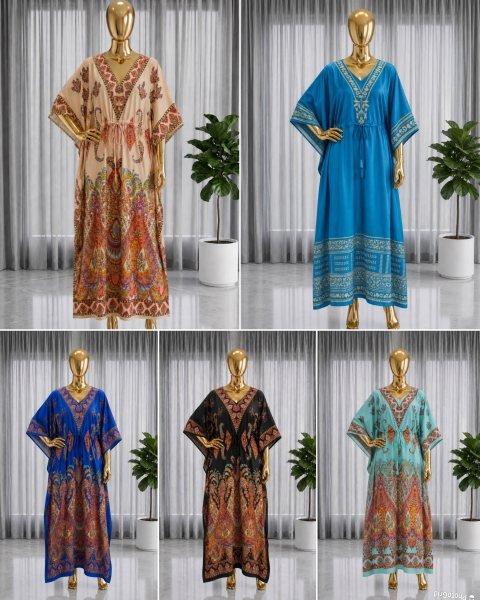 Magnetic Sky Blue Women's Free Size Heavy French Crepe Kaftan Dress Kaftan 