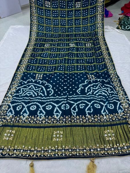 Magnetic Teal Blue Pure Gajji Silk Wedding Gharchola Saree with Traditional Blouse 