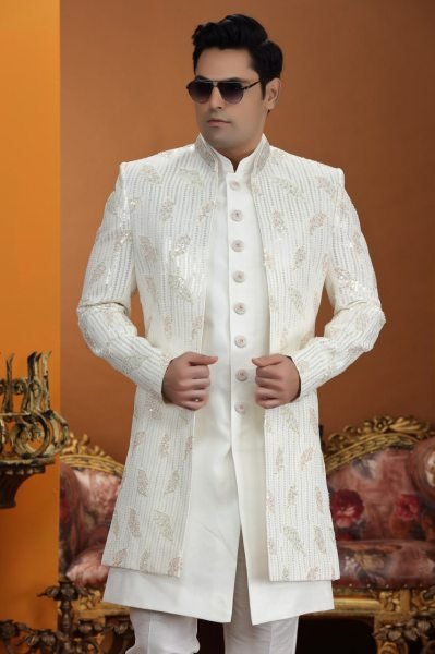 Magnetic White Exclusive Art Silk Embroidered Suit Set at Wholesale Price Range Kurta Pajama Wholesale