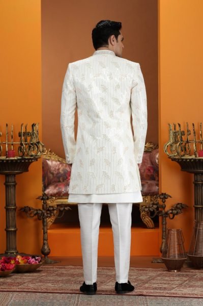 Magnetic White Exclusive Art Silk Embroidered Suit Set at Wholesale Price Range Kurta Pajama Wholesale
