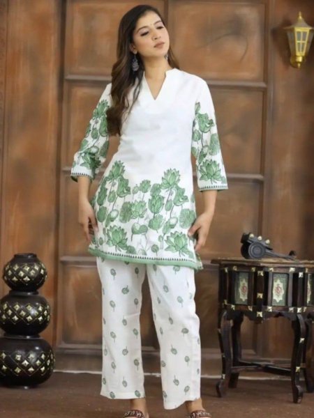 Magnetic White Green Wholesale Co Ord Set for Resellers at Manufacturer Rate Kurtis