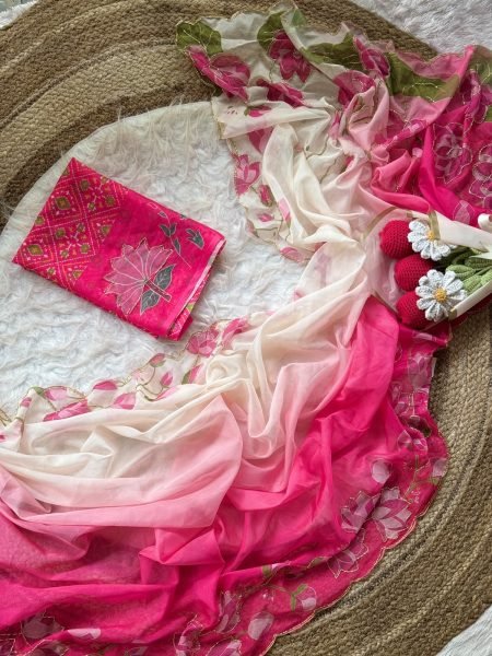 Magnetic White Pink Pure Soft Organza Tabby Silk Digital Print Saree at Wholesale  Silk Sarees Wholesale