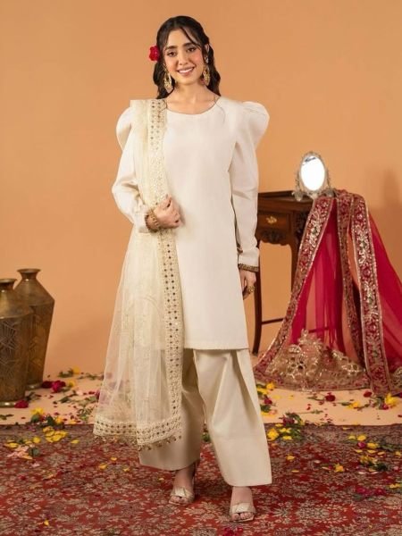 Magnetic White Roman Chanderi Silk Farshi Salwar Suit with Sequin Embroidery for Festival Rate Ready To Wear Suit