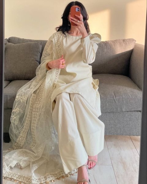 Magnetic White Roman Chanderi Silk Farshi Salwar Suit with Sequin Embroidery for Festival Rate Ready To Wear Collection