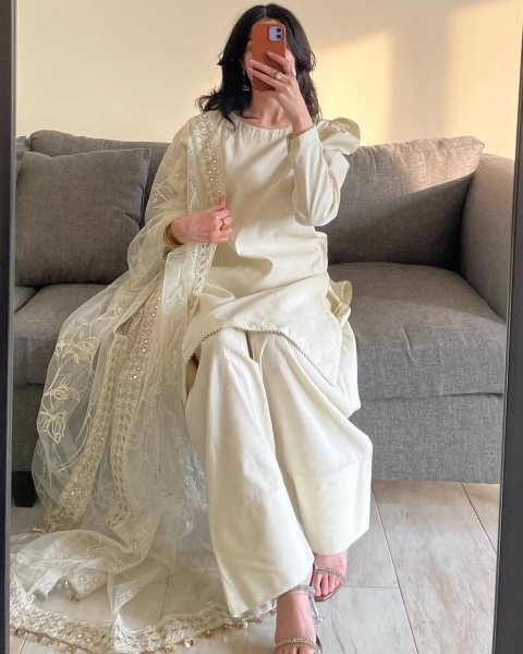 Magnetic White Roman Chanderi Silk Farshi Salwar Suit with Sequin Embroidery for Festival Rate Ready To Wear Collection
