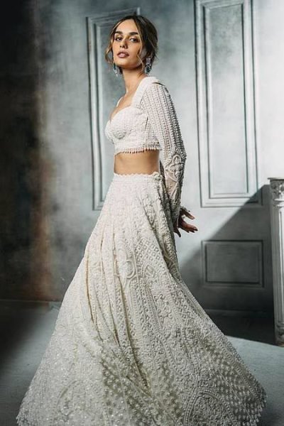 Magnetic White Women s Butterfly Net Lehenga with Heavy Sequins Embroidery  Bridal Lehenga Choli