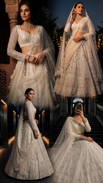 Magnetic White Women s Butterfly Net Lehenga with Heavy Sequins Embroidery  Bridal Lehenga Choli