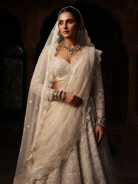 Magnetic White Women s Butterfly Net Lehenga with Heavy Sequins Embroidery  Bridal Lehenga Choli