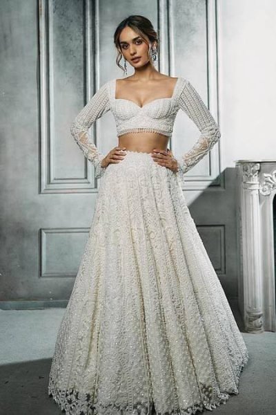 Magnetic White Women s Butterfly Net Lehenga with Heavy Sequins Embroidery  Bridal Lehenga Choli
