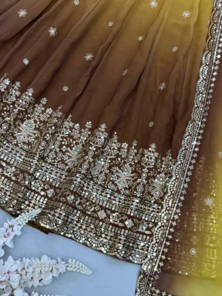 Magnetic Yellow Georgette Gown with 3.5 Meter Flair and Sequin Dupatta at Wholesale  Ready To Wear Collection