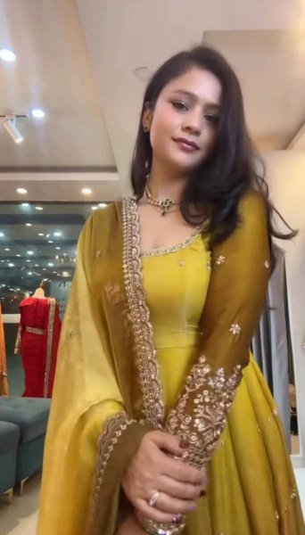 Magnetic Yellow Georgette Gown with 3.5 Meter Flair and Sequin Dupatta at Wholesale  Ready To Wear Collection