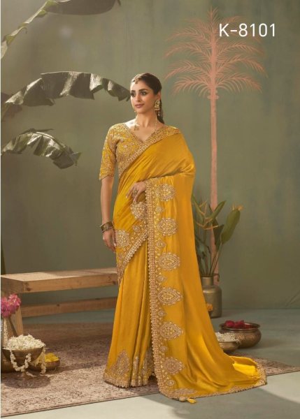 Magnetic Yellow Kira Kasva Silk Saree with Intricate Gota Patti Embroidery Work Silk Sarees Wholesale