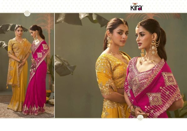 Magnetic Yellow Kira Kasva Silk Saree with Intricate Gota Patti Embroidery Work Silk Sarees Wholesale