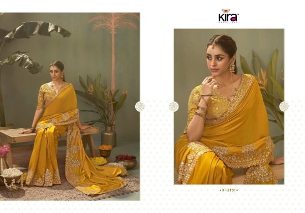 Magnetic Yellow Kira Kasva Silk Saree with Intricate Gota Patti Embroidery Work Silk Sarees Wholesale