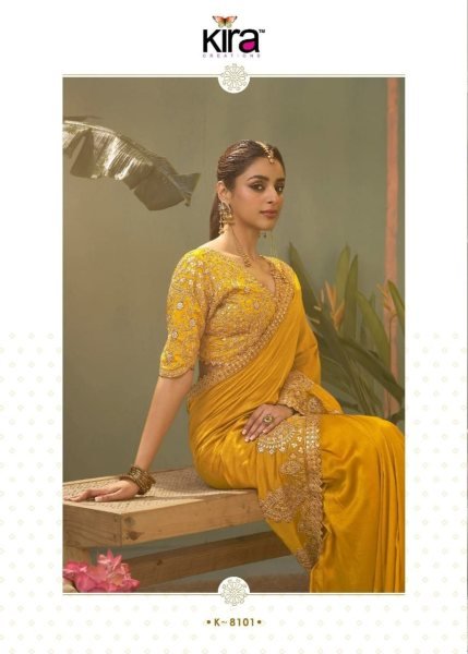 Magnetic Yellow Kira Kasva Silk Saree with Intricate Gota Patti Embroidery Work Silk Sarees Wholesale