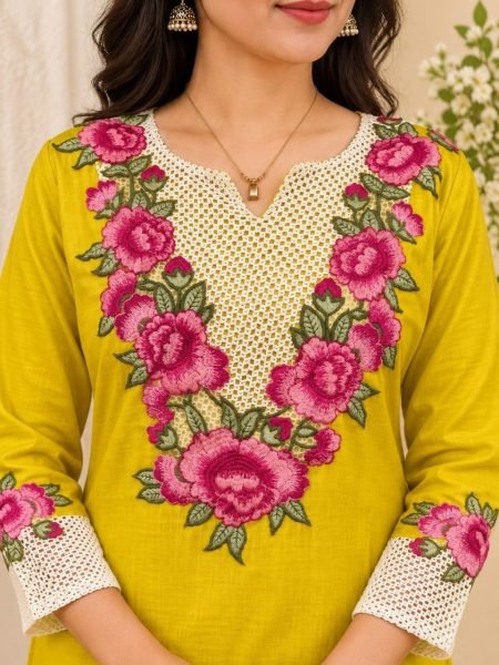 Magnetic Yellow Party Wear Rayon Slub Embroidered Co Ord Set For Daily Wear CO ORD Sets