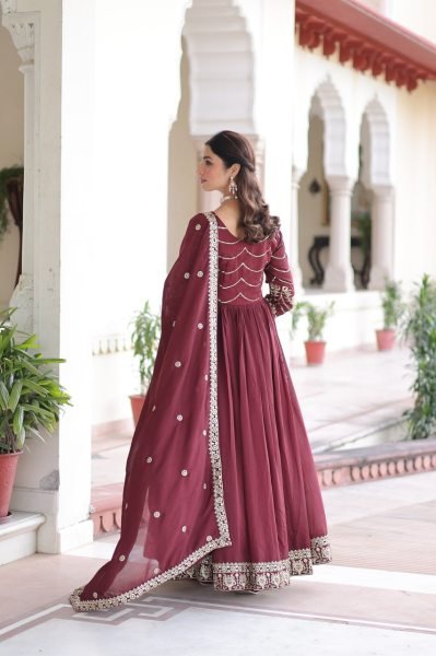 Magnificent Red Vichitra Silk Gown with Heavy Sequins Work   Square Neck Design at Manufacturer Rate Anarkali Kurtis 