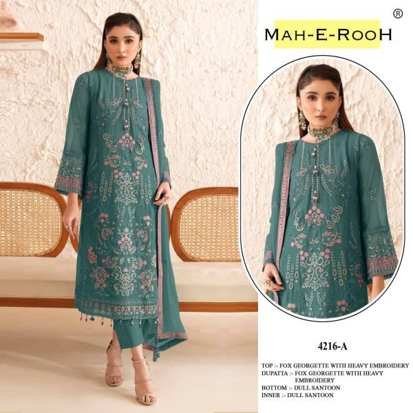 Mah E Rooh Teal Green Designer Suit Set for Wedding Wear Women Pakistani Suits Wholesale