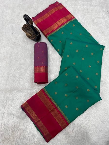 Maharashtra Style Green Soft Silk Saree with Dual Zari Motifs and Designer Border South Indian Saree 
