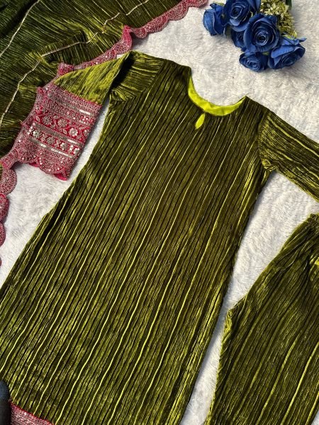 Mahendi Crash Viscose Velvet Embroidery Work Salwar Suit Ready To Wear Collection