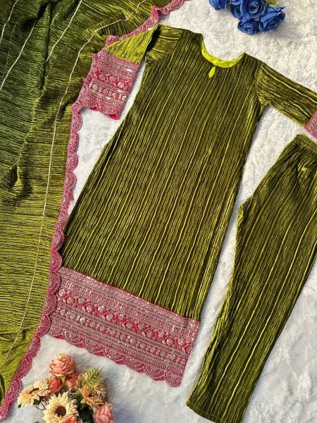 Mahendi Crash Viscose Velvet Embroidery Work Salwar Suit Ready To Wear Collection