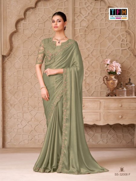 Mahendi Green Boutique Quality Gold Shimmer Satin Georgette Saree with Jacket 