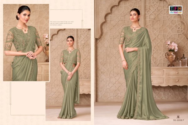 Mahendi Green Boutique Quality Gold Shimmer Satin Georgette Saree with Jacket Designer Wedding Sarees Wholesale