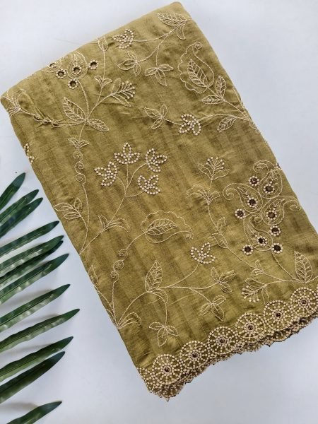 Mahendi Green Boutique Style Pure Soft Silk Saree with Thread Embroidery Design Silk Sarees Wholesale