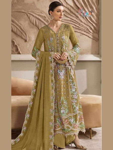 Mahendi Green Chiffon Suit Set with Hand Khatli Embroidery Work for Wedding Wear Salwar Kameez
