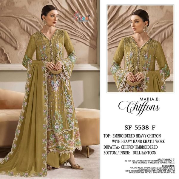Mahendi Green Chiffon Suit Set with Hand Khatli Embroidery Work for Wedding Wear Pakistani Suits Wholesale