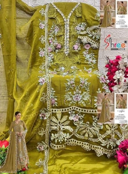 Mahendi Green Chiffon Suit Set with Hand Khatli Embroidery Work for Wedding Wear Pakistani Suits Wholesale