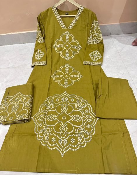 Mahendi Green Comfortable Cotton Kurti Set with Hand Work for Women  Cotton Kurtis Wholesale