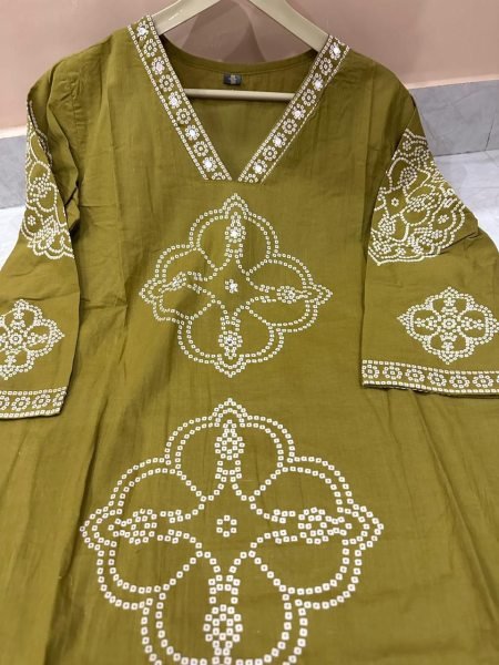 Mahendi Green Comfortable Cotton Kurti Set with Hand Work for Women  Cotton Kurtis Wholesale