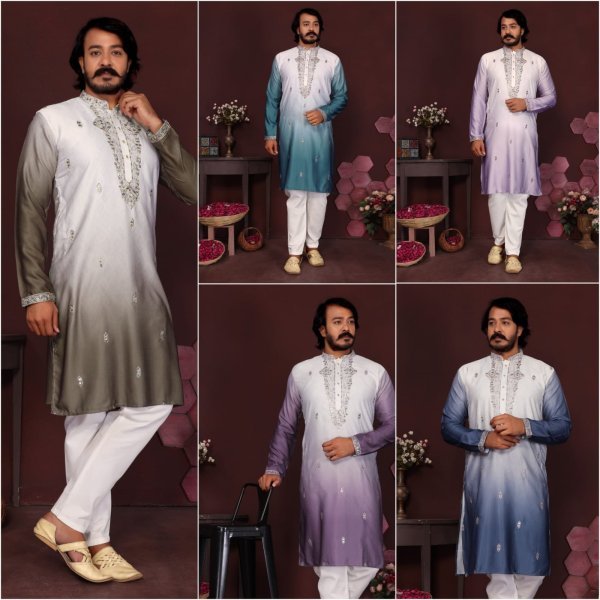 Mahendi Green Cotton Silk Embroidered Kurta with Raymond Cotton Pyjama Kurta Pajama Wholesale