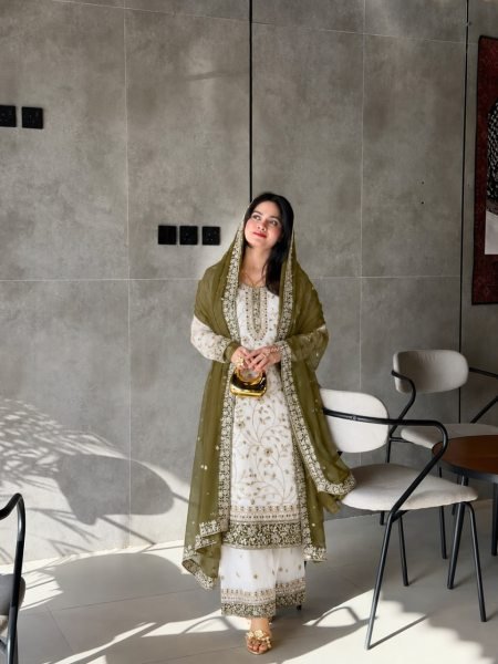 Mahendi Green Eid Festival Special Georgette Sequin Embroidery Suit Set at Manufacturer  Ready To Wear Collection