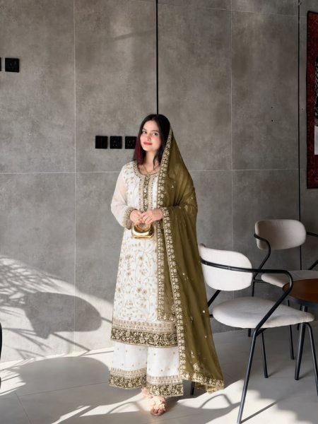 Mahendi Green Eid Festival Special Georgette Sequin Embroidery Suit Set at Manufacturer  Ready To Wear Collection