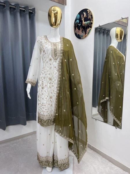 Mahendi Green Eid Festival Special Georgette Sequin Embroidery Suit Set at Manufacturer  Ready To Wear Collection
