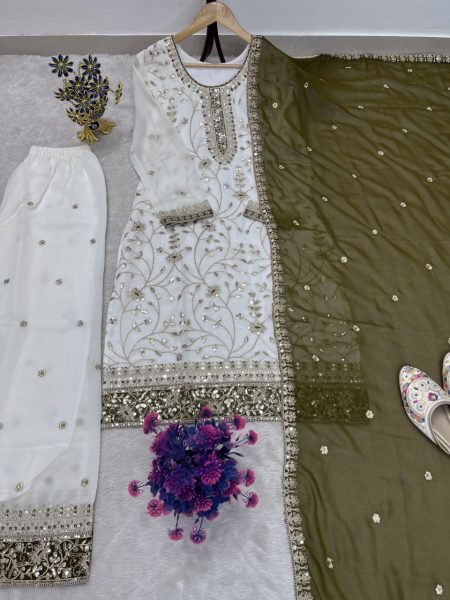 Mahendi Green Eid Festival Special Georgette Sequin Embroidery Suit Set at Manufacturer  Ready To Wear Collection