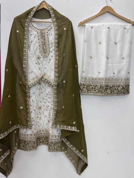 Mahendi Green Eid Festival Special Georgette Sequin Embroidery Suit Set at Manufacturer  Ready To Wear Collection