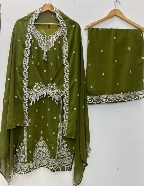 Mahendi Green Fully Stitched Heavy Fox Georgette Palazzo with Embroidered Top Ready To Wear Collection