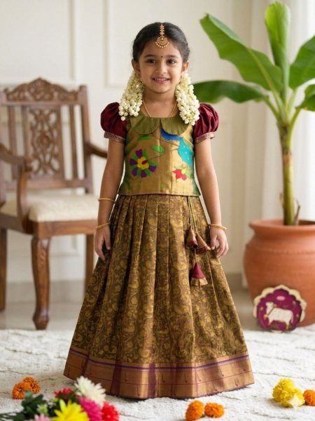 Mahendi Green Heavy Work Kids Lehenga with Blouse for Festive Functions Kurtis