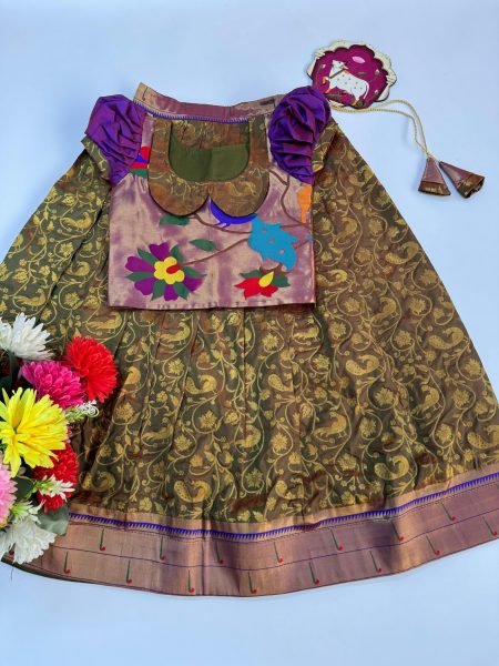 Mahendi Green Heavy Work Kids Lehenga with Blouse for Festive Functions Girls Wear