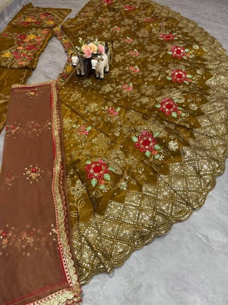 Mahendi Green Party Wear Jimmy Chu Lehenga with Embroidered Butterfly Net Dupatta Designer Lehenga Choli